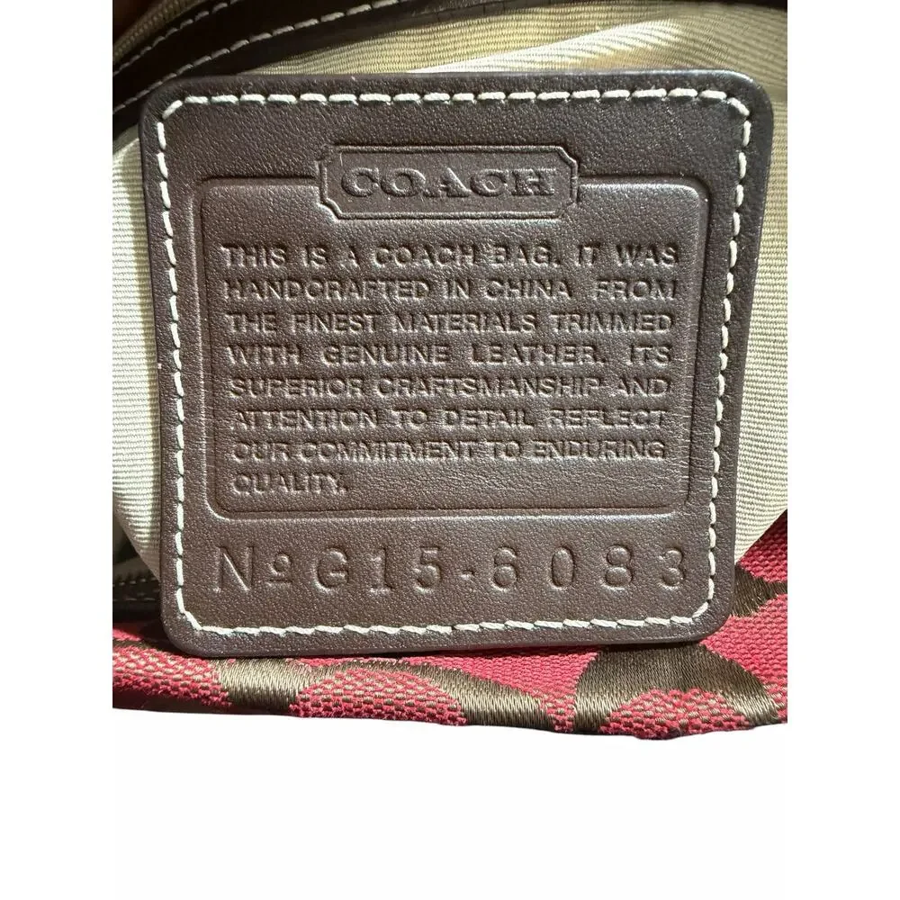 Coach 6083 Signature C Hobo Shoulder Bag Red Brown Canvas Leather Trim G15-608